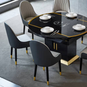 كرسي طاولة طعام من جلد فاخر