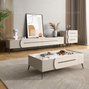 طاولة تلفاز مع قهوة وطاولة جانبية بتصميم فاخر