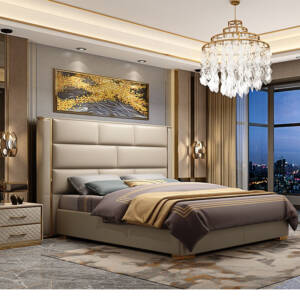 سرير فاخر مع ظهر من الجلد