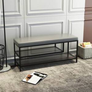 مقعد مع رفين لتخزين الاحذية من المعدن