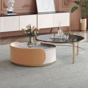 طاولة قهوة مستديرة بسيطة وفاخرة بتصميم حديث من الأحجار الملبدة